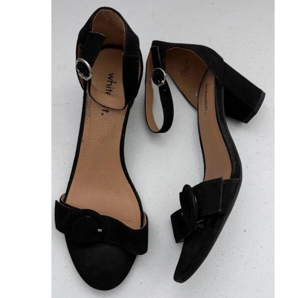 White Mountain Block Heel Sandals Womens 9.5W Black Good Buckle Ankle Strap